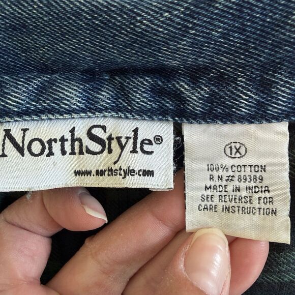 Vintage North Style Denim Jacket Women 1X Blue Barn Chore Coat Flannel Lined - Picture 6 of 12